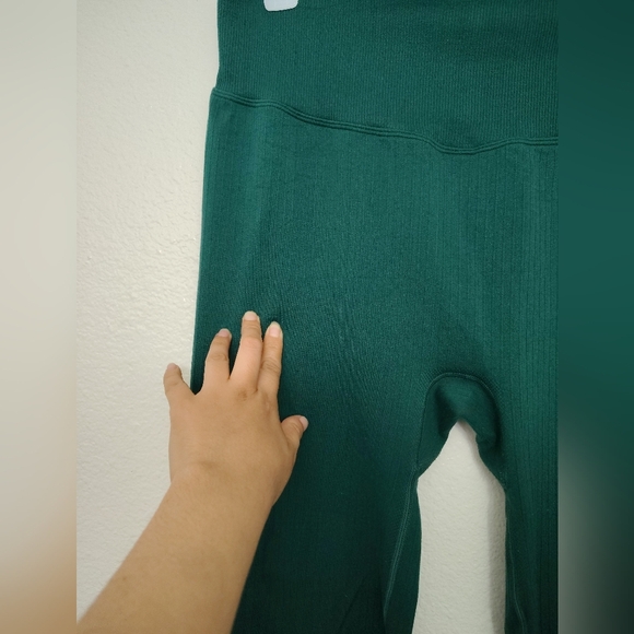 Pink Active Green Ribbed High Waisted Leggings Sz XL - Picture 3 of 11